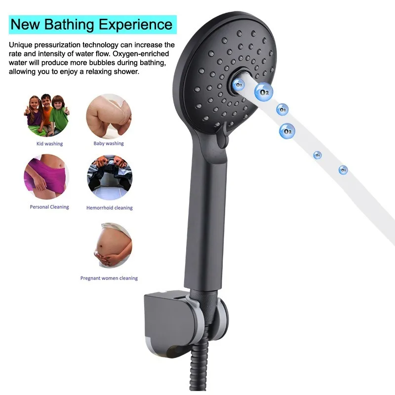 

New Matte Matte Black Handheld Shower Pressurized Water Saving Shower Head Set shower head set shower panel
