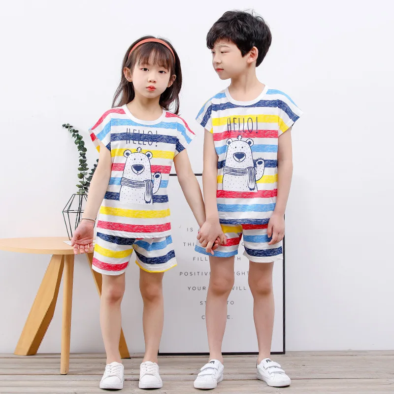 JunNeng Toddler Baby Cotton Cartoon Pajamas Sets Sleepwear,Kids Boy Girl Animal Shirt+Short Sets Summer Clothes 