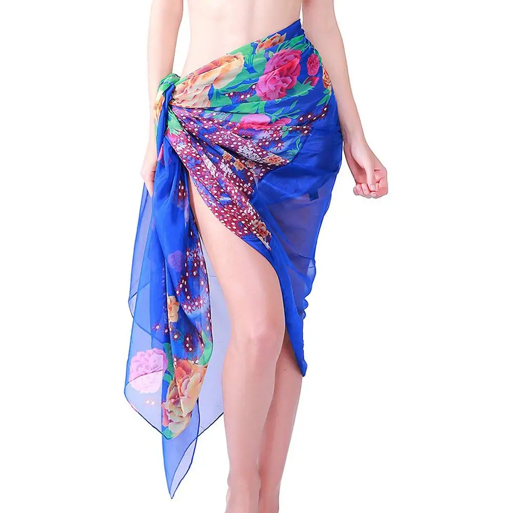 

Women Bohemia Chiffon Silk Scarf Floral Print Shawl Wraps Large Size Beach Cover Up Femal Sexy Sunscree Swimwear Sarong Pareo