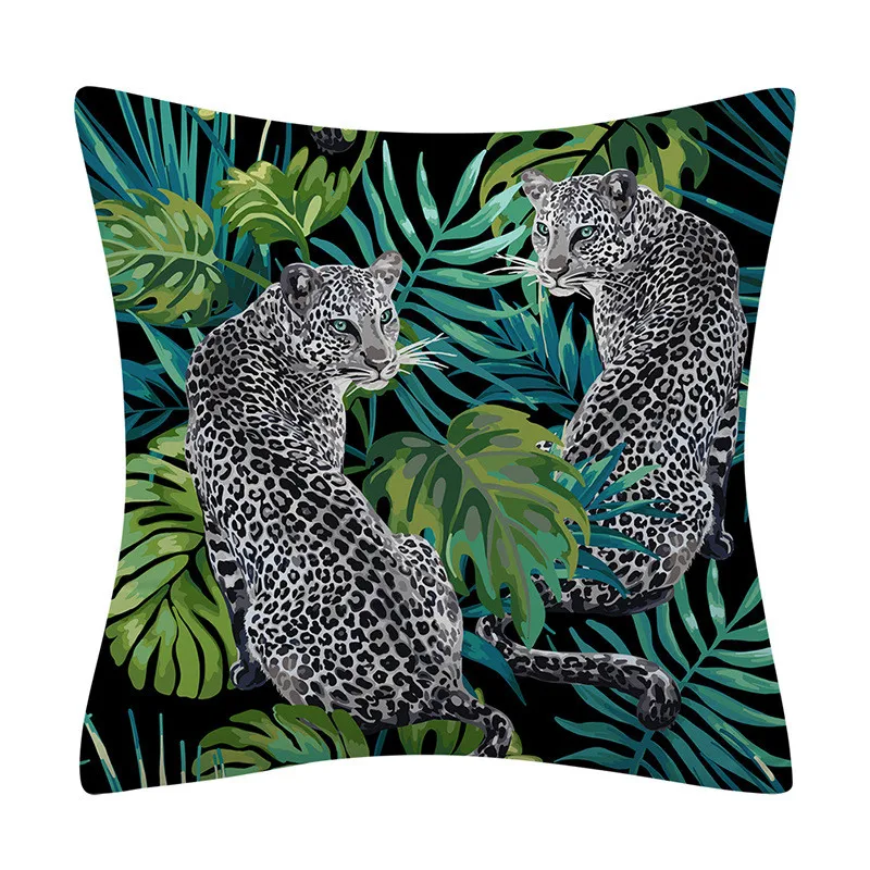 Tropical Jungle Cushion Cover 45x45 Polyester Tiger Leopard Printed Pillowcase Decorative Sofa Cushions Palm Leaf Pillowcover