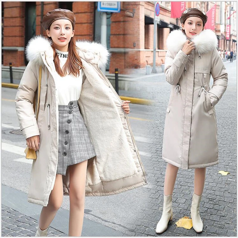 

Fur Collar Winter Jacket Women Thick Medium Length Lamb liner Cotton Jackets And Coats Lady Parkas Women's Outerwear 380