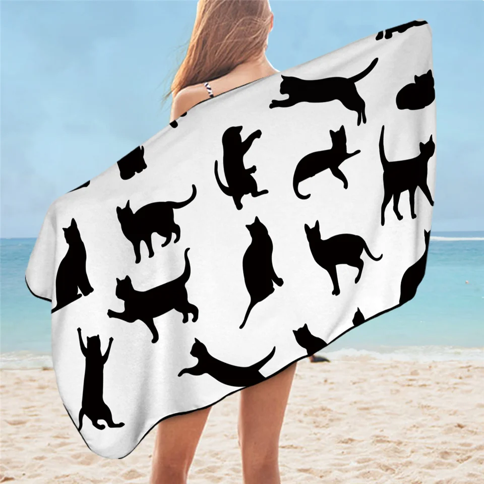 Постельные принадлежности Outlet мультяшное полотенце для кошек и собак Ванная комната для детей милое пляжное полотенце с изображением животных черно-белое микрофибровое одеяло акварельное домашнее животное toalla - Цвет: Cat 004