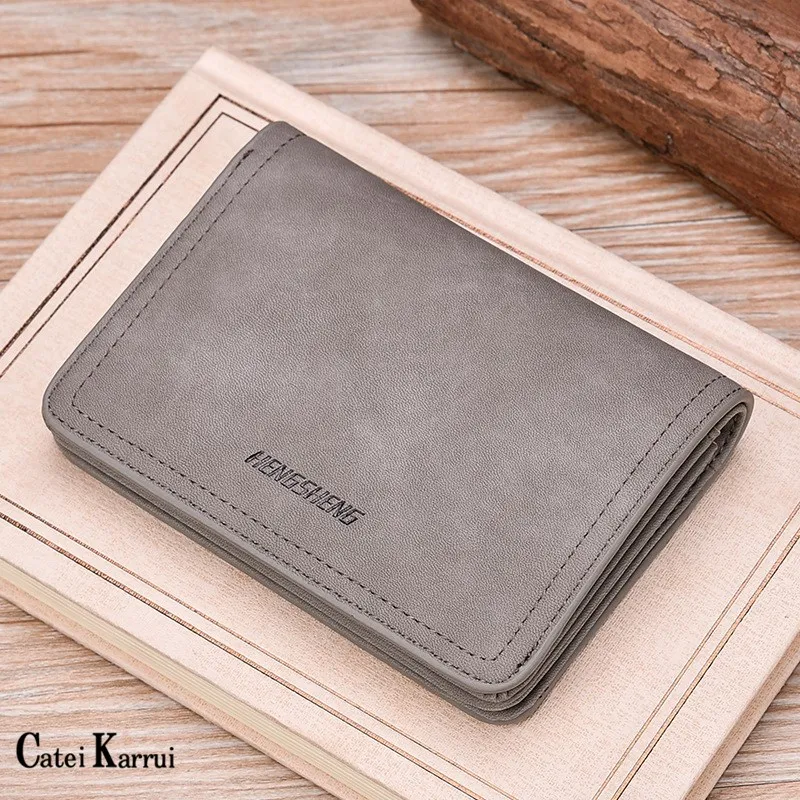 

Catei Karrui New Zipper Wallet Retro Scrub Leather Men's Wallet Short Multi-Card Change Purse Buckle Wallet