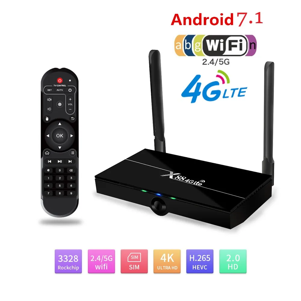 ТВ приставка Full hd 4k 4G LTE Rk3328 четырехъядерный процессор 2G + 16G телеприставка с sim