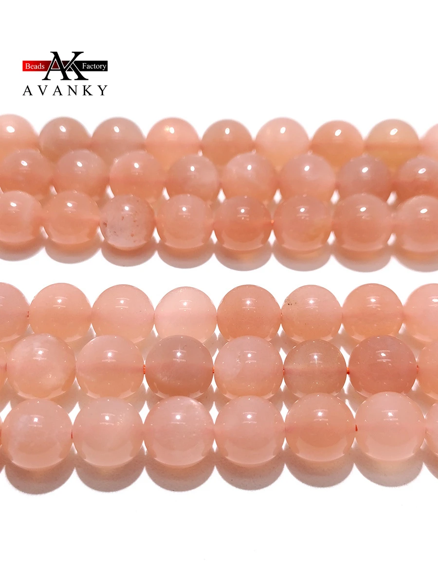 Wholesale Natural Round Gemstone Orange Moonstone Beads Loose Spacer For Jewelry Making DIY Necklace Bracelet 15'' 6 8 10mm