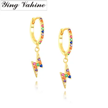 

ying Vahine 100% 925 Sterling Silver Multicolor CZ Mini Zircon Lightning Pendant Drop Earrings for Women