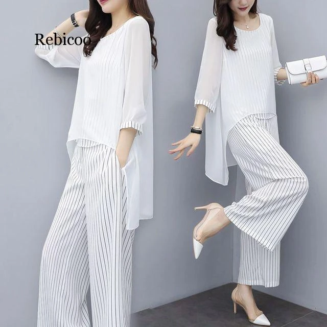 Chiffon Pantsuits Women Pant Suits For Mother Of The Bride Outfit Formal Wedding  Guest Striped Wide Leg Loose 3 Piece Sets - Pant Sets - AliExpress