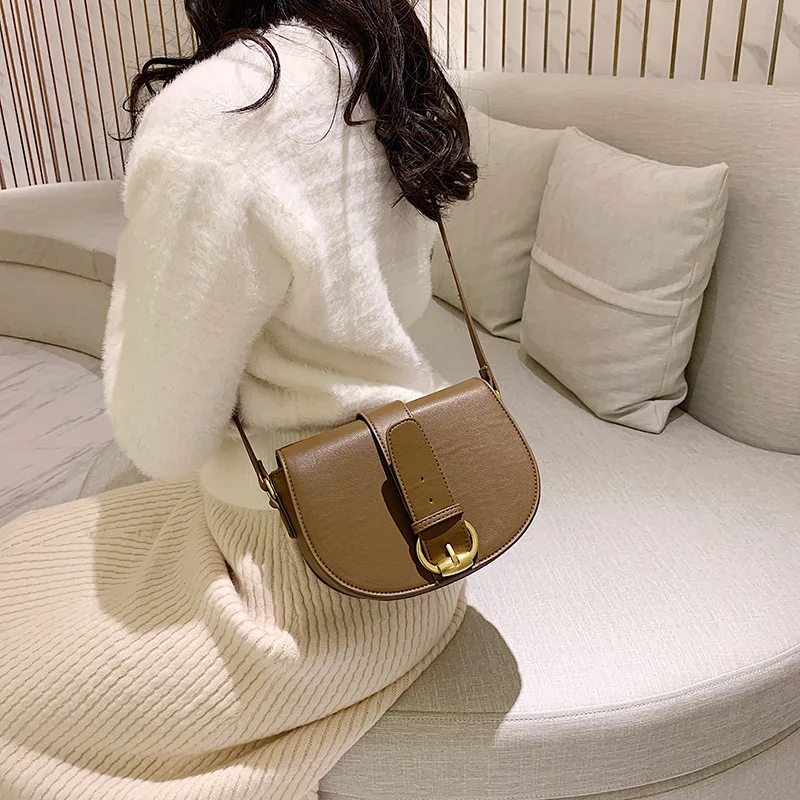 

New Style Autumn And Winter Fashion Simple Versatile Saddle Bag Shoulder Diagonal Casual Belt Buckle Decoration WOMEN'S Bag Smal