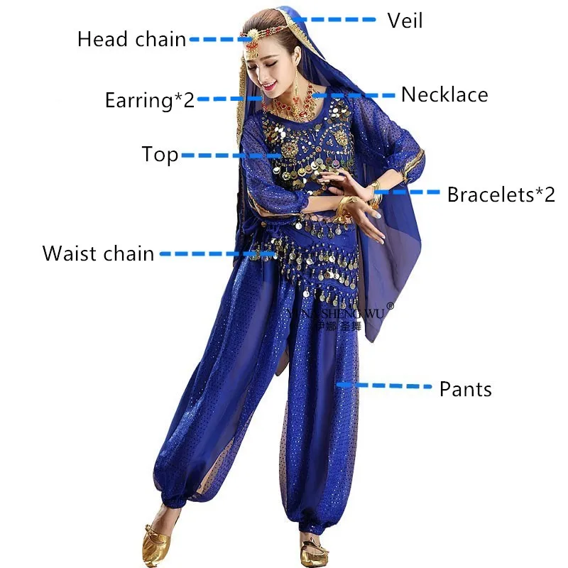 Royel blue 10pcs Women Belly Dance professional Indian Oriental bellydance Bollywood costume set costumes ladies Sari Dancing Performance Stage - Цвет: Royel blue 10pcs