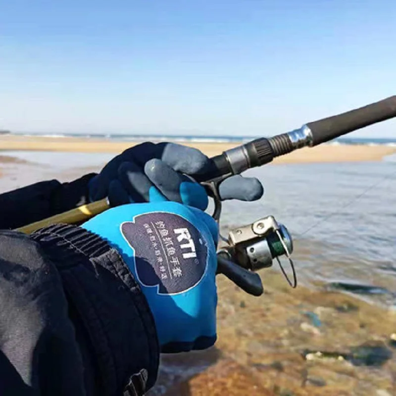 Теплые Перчатки Водонепроницаемые морозостойкие плюс бархатные зимние рыболовные ловли рыбы Нескользящие синие толстые латексные перчатки для подледной рыбалки