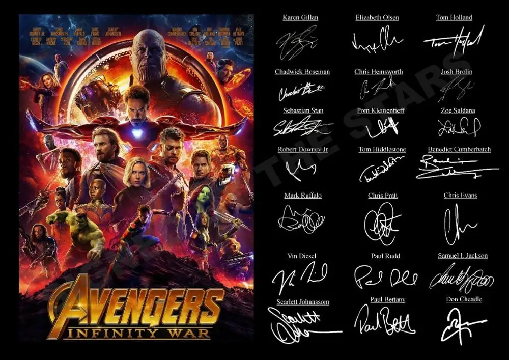 INFINITY WAR SIGNED / AUTOGRAPHED печать Шелковый постер декоративная стена живопись 24x36