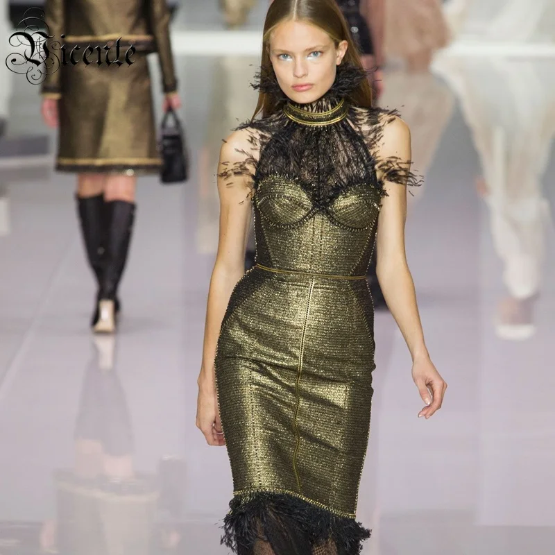 Женское платье средней длины модное элегантное Сетчатое с перьями для вечеринок