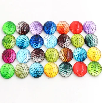 

50pcs/Lot 12mm Fish scale Photo Glass Cabochons Mixed Color Cabochons For Bracelet earrings necklace Bases Settings-E6-26