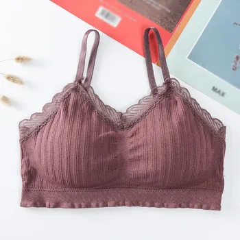 

Women Lace Bras Tube Tops V Neck Crochet Bralette Sexy Lingerie Floral Padded Tank Tops Underwear