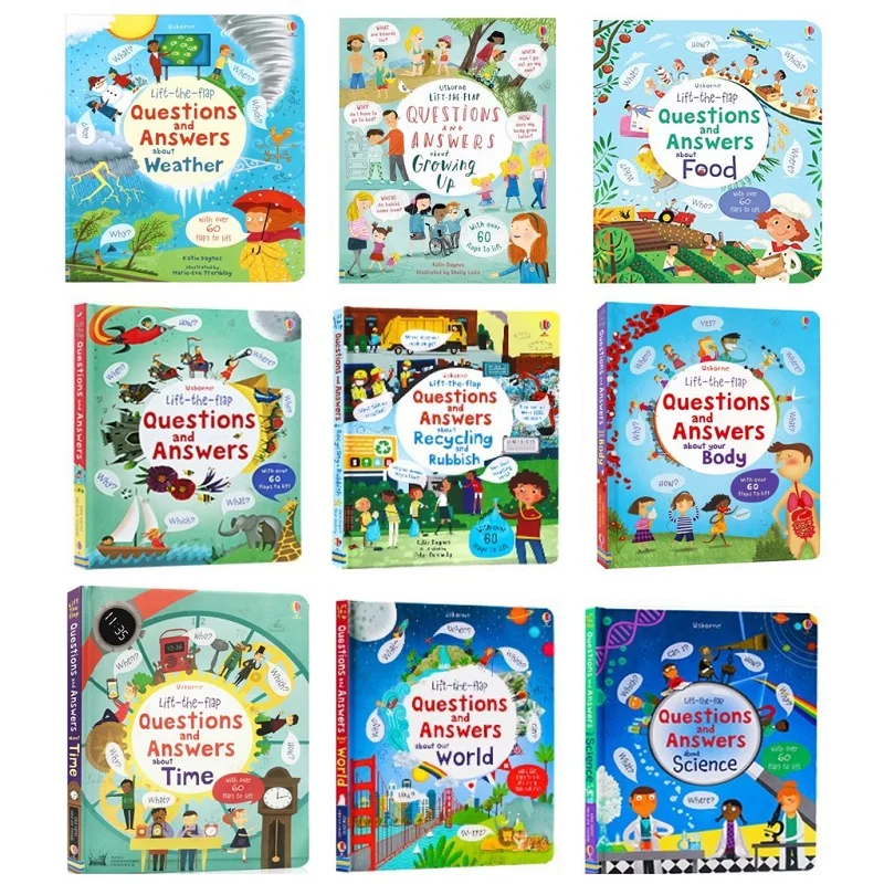 

Usborne Questions and Answers about Time/Food/Weather/Body/World/Science English 3D Flap Picture Book Kids Baby Reading Books