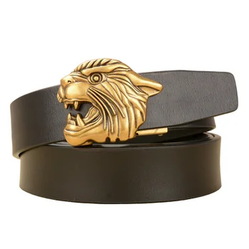 

Tiger head automatic buckle Men's leather belt high-grade genuine cowhide vintage luxury fashion casual waistband p42