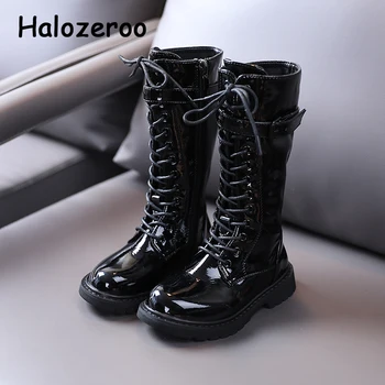 

Kids Boots Baby Girls Knee High Boots Children Patent Leather Shoes Boys Black Fashion Boots Brand Shoes Soft Motorcycle Boots