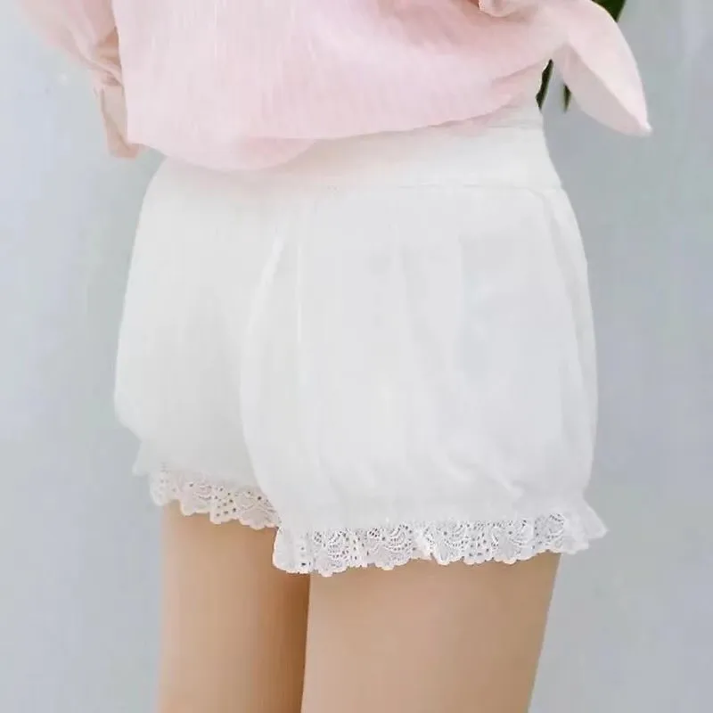 Sweet Women Gothic Lolita Safety Shorts Pants Japanese Girls Cute Lace Bow Ruffles Stretchy Underpants Chic Cotton JK Bloomers