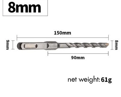 8x150 Square Shank 1 шт. электрическое ударное буровое долото 6/8/10/12 мм квадратный/круглый хвостовик, хром-ванадиевая сталь Сталь плюс для каменной кладки бетонная стена цемента - Цвет: 8x150 Square Shank