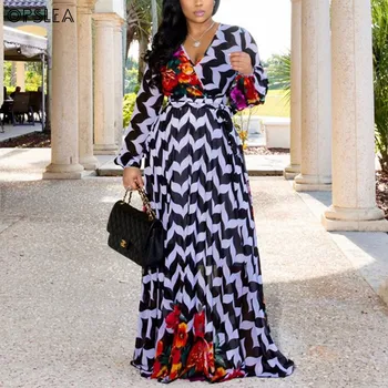 

Opslea African Women V-Neck Digital Print Dresses Dashiki 2019 New Fashion Sexy Clothes African Classic Plus Size Long Dress