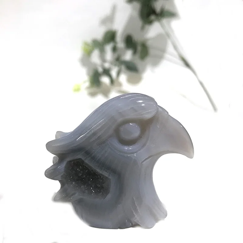 Высокое качество натуральный агат Geode Goshawk форма головы камень ручной резной для подарка и домашнего декора T