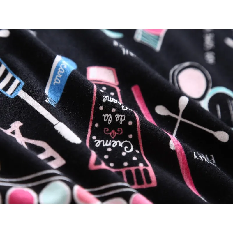 Summer Women Casual Cartoon Sleep Dress Ladies Cotton Nightgown Female Short Sleeve Black Home Dress Plus Size Sleepshirt