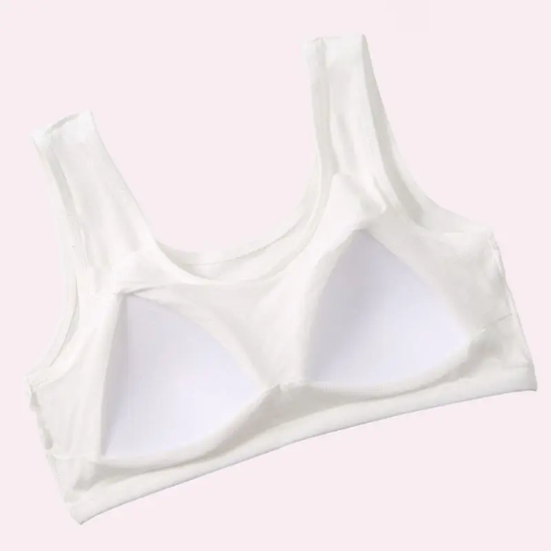 Girls Sports Wireless Underwear Thin Cup Solid Color Ribbed Knit Cotton Bra Wide Strap Seamless Bralette 8-16T