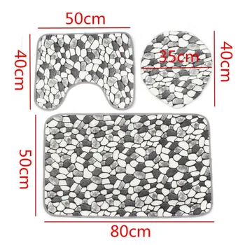 

Natural Cobble Stone Pebbles Shower Curtain Toilet Lid Cover Bath Mat Waterproof