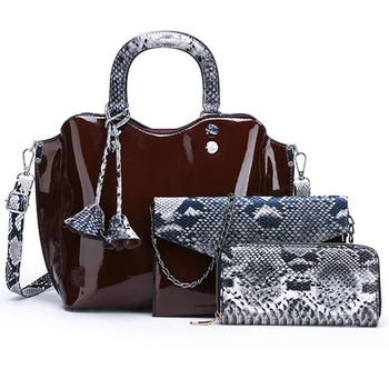 

3 Sets Luxury High Quality Soft PU Leather Women Handbag Brand Designer Tote Bags for Women Shoulder Bag Serpentine Purse Ladies