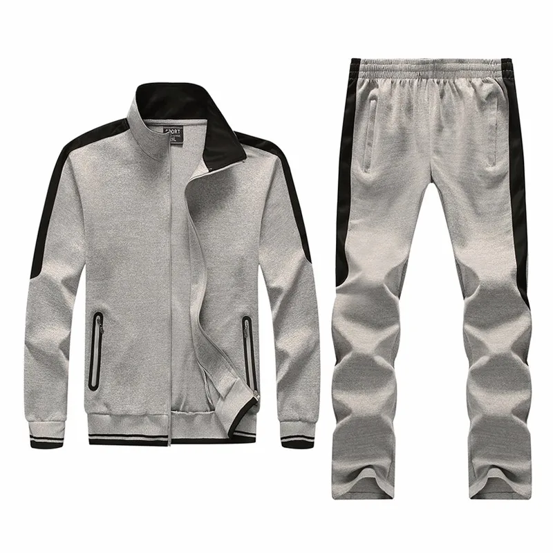 Tracksuit Men Set Running Clothing Splice Sport Suit Brand Solid Zipper 2PCS Without Hoodie Jacket Pants Casual Hoodie Men - Цвет: 9918 Black