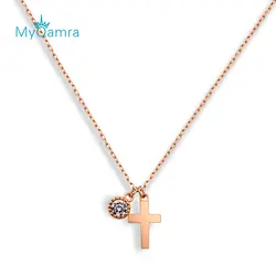 MYQAMRA 18 К Крест из розового золота ожерелье Женская цепочка золотой кулон подарок на День святого Валентина для девушки