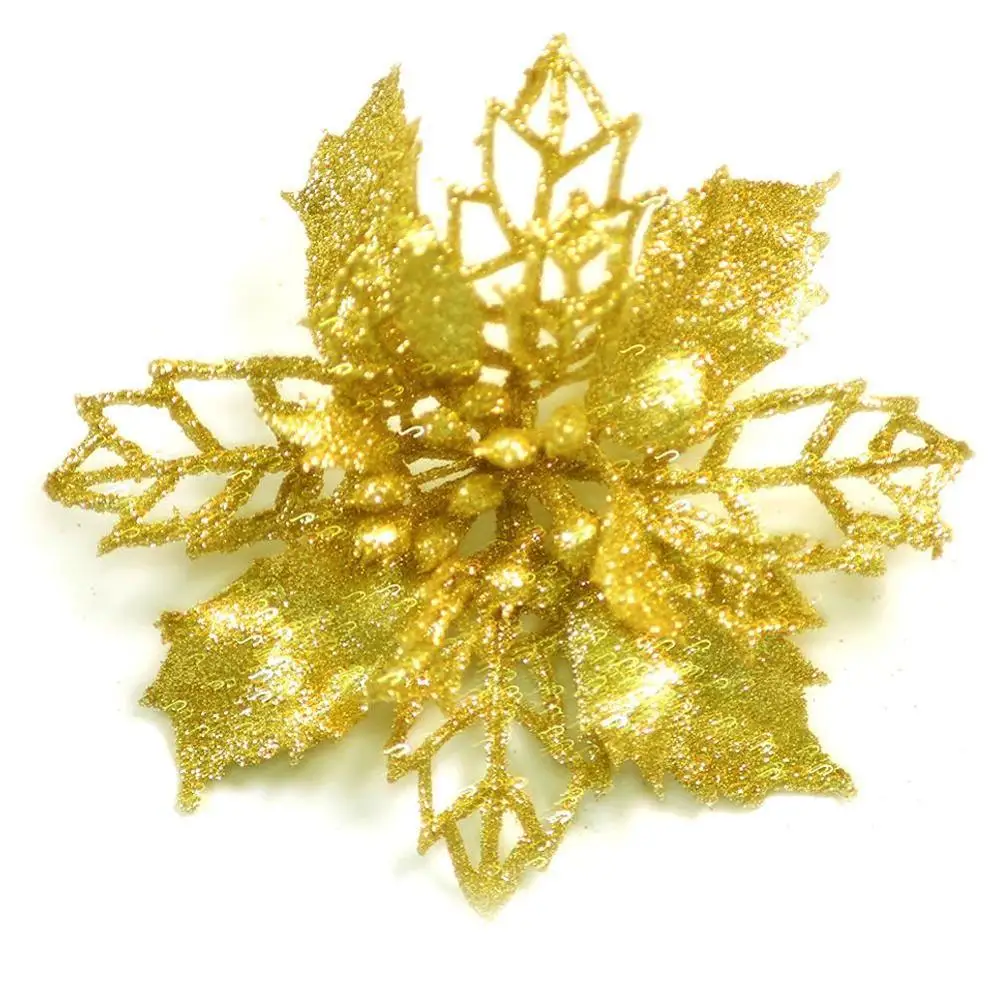 KITPIPI, искусственные рождественские цветы, блестящий искусственный цветок, веселое Рождественское дерево, украшения для, подарок, Рождественское украшение - Цвет: A