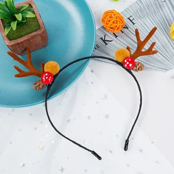 

Christmas Deer Horn Headdress Elk Antler Ear With Berry Mushroom Headband New Year Party Festival Hair Accessories