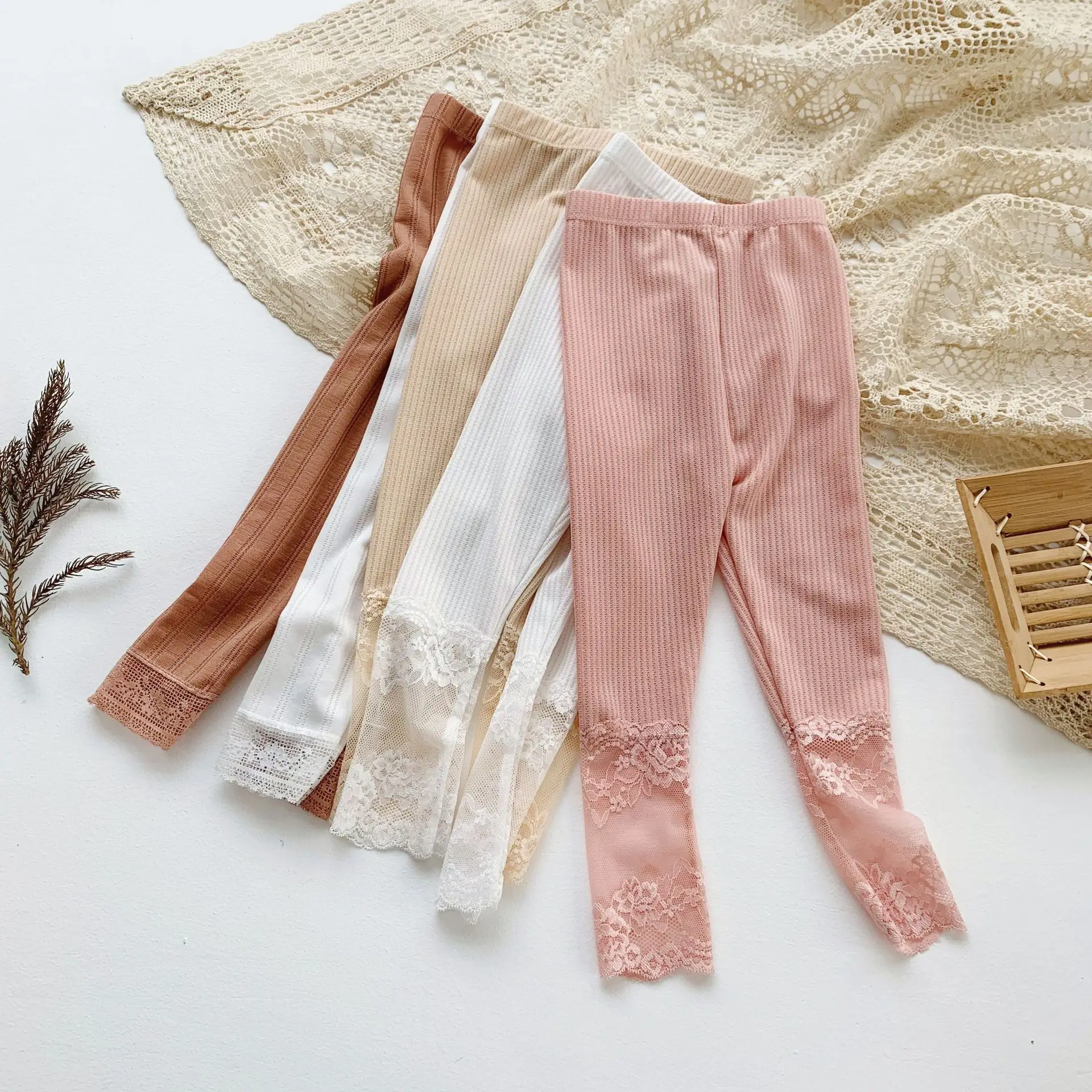 Tao. catkids Summer Wear Korean-style New Products Lace Leggings Modal Solid Color Ladies' Crawler