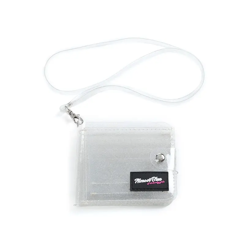 Transparent ID Card Holder PVC Folding Short Wallet Fashion Women Girl Glitter Business Cards Case Purse with Lanyard - Цвет: Прозрачный