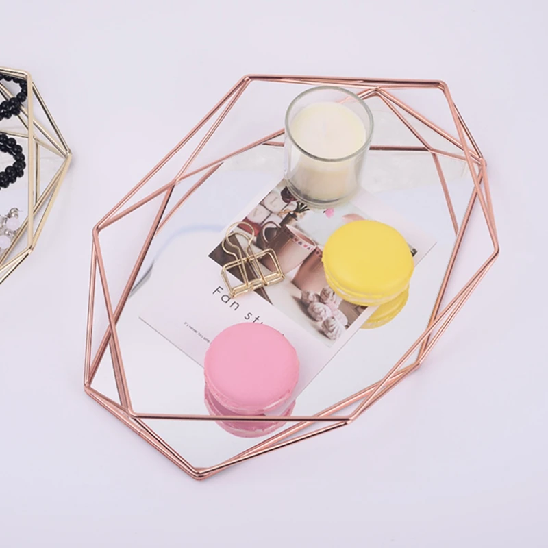 Rose Gold Скандинавском стиле стекло медь Геометрическая Шестигранная корзина для хранения коробки простота Стиль Домашний Органайзер ювелирные изделия ожерелье коробка - Цвет: Rose Gold