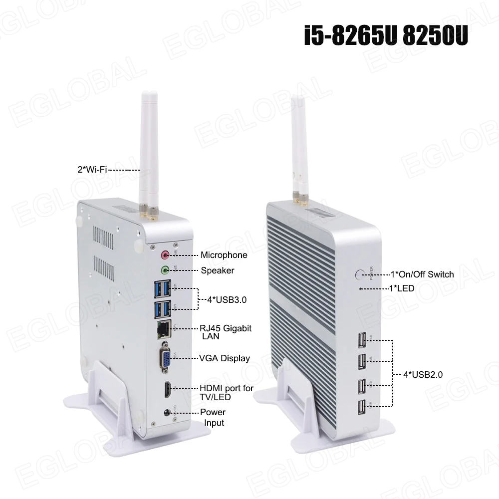 Eglobal Fanless Mini Computer Intel i7-1065G7 10510U i5 8265U 2*DDR4 Msata+M.2 PCIE Gaming PC Windows 10 HTPC Nuc VGA DP HDMI-3
