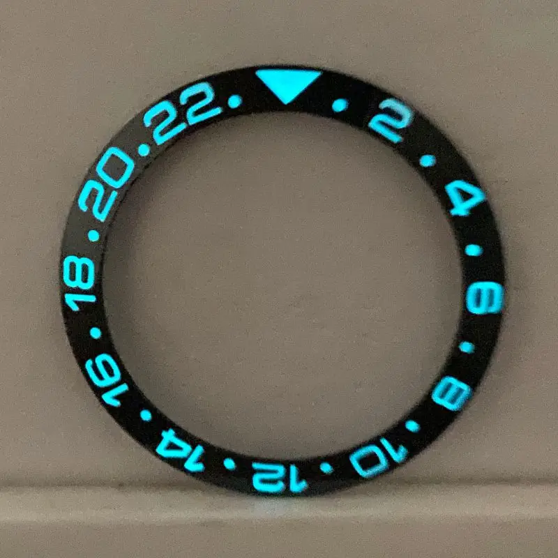 

338mm40mm blue-green luminous ceramic bezel for RLX submarine GMT SKX007 skx00 9OMG seahorse 300m watch with embedded outer ring