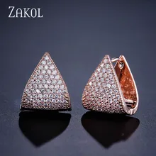 ZAKOL благородные женские/женские серьги-кольца, высокое качество, Кристалл циркония, микро инкрустация, ювелирные изделия, уникальные треугольные серьги FSEP600