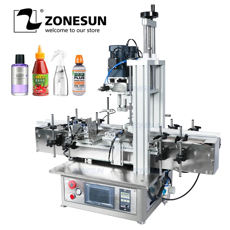 ZONESUN ZS-XG440D Полностью автоматическая откручивающаяся крышка, круглая бутылка для варенья, стеклянная банка, завинчивающаяся укупорочная машина, затяжка крышки