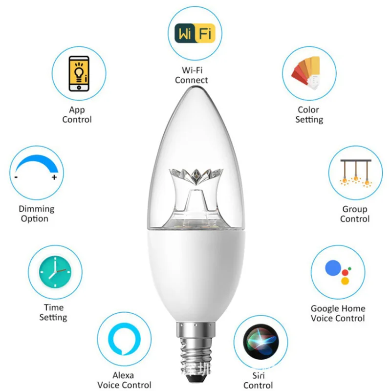 Беспроводные смарт-лампы светодиодный светильник E14/E27 умный дом затемнения RGB Alexa Google IFTTT умный динамик Голосовое управление мощностью 6 Вт светодиодный декоративные огни