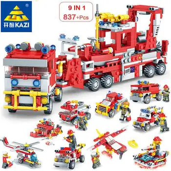 

KAZI Fire Station Fighter Truck Assembly toy Compatible City Model Building Blocks Bricks Educational Toys For Children