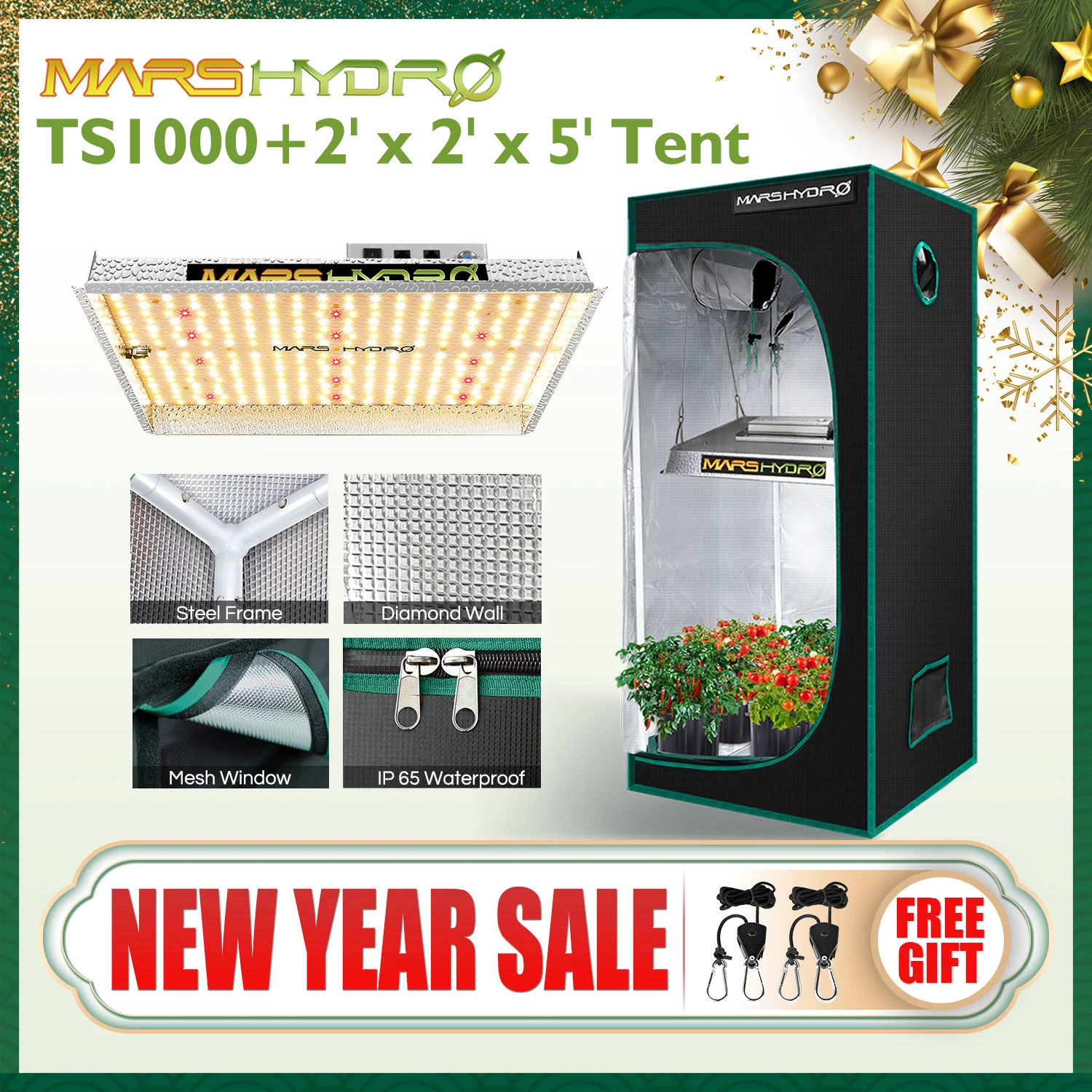 Mars Hydro TS 1000 Вт светодиодный grow светильник + 70x70x160 см Тепличный тент комбо Наборы