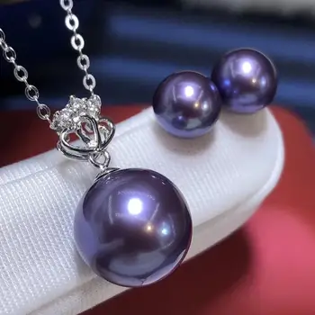 

D330 Pearl Set Fine Jewelry Solid 18K Gold Natural 7-12mm Fresh Water Purple Round Pearls Jewelry Sets for Women Presents