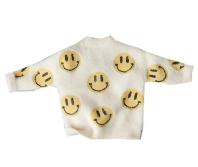 only sweater Рост 90-130 см; Новинка года; сезон осень-зима; вязаный свитер с круглым вырезом и рисунком смайлика из норки для мальчиков 1 предмет; свитер для мальчиков - Цвет: only sweater