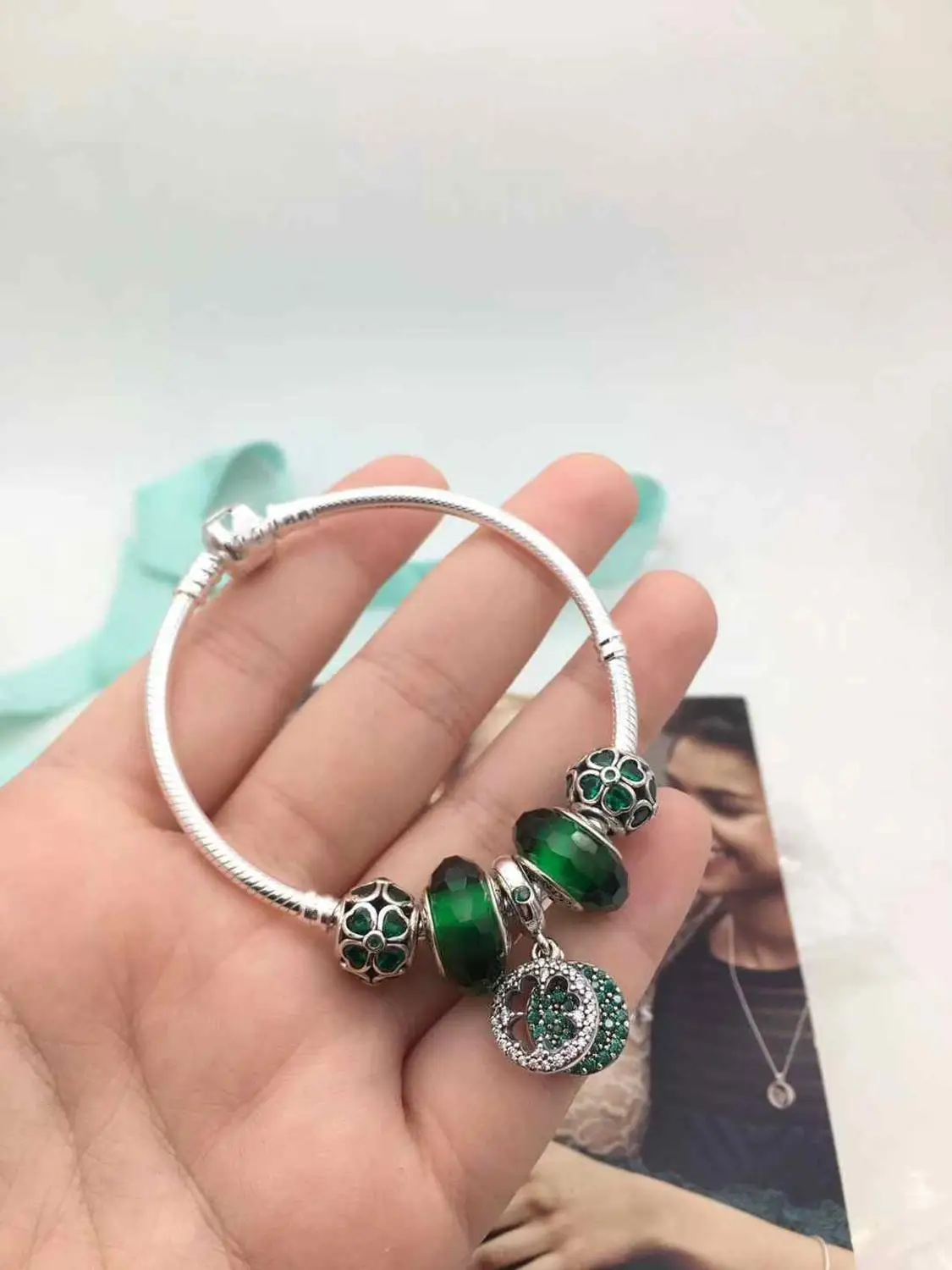 

Kristie Shop Quality 1:1 100% 925 Sterling Silver Prairie Glazed Bead Flower Design Bracelet Free Of Charge