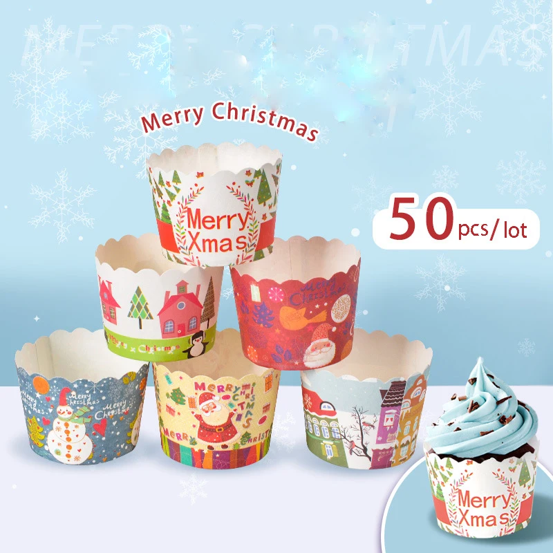 50Pcs/Lot Muffins Cup Paper Cupcake Christmas Wrappers Bakery Cups Cases Muffin Boxes DIY Cake Tools Kitchen Baking Supplies | Дом и сад