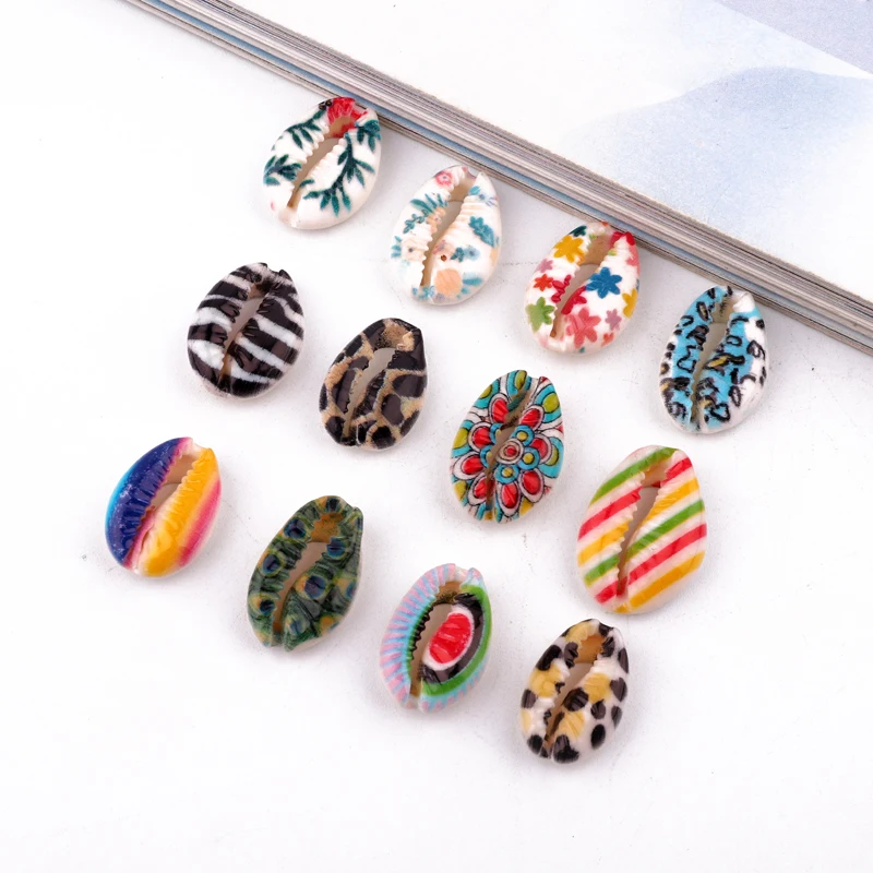

12styles Painted Flower Natural Shell Bracelet Connector Findings Diy Charm Accessories Graffiti Handmade Pendants Jewelry Make