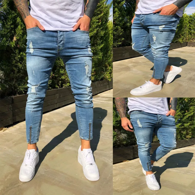 Stretchy Cropped Pants Men Brand New Destroyed Ripped Biker Jeans Casual Slim Fit Skinny Pencil Pants Designer Denim Trousers Stretchy Cropped Pants Men Brand New Destroyed Ripped Biker Jeans Casual Slim Fit Skinny Pencil Pants Designer Denim Trousers
