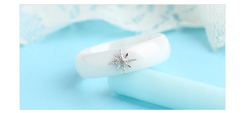 Элегантный 925 пробы серебряная звезда с 6 мм черный белый кольцо для женщин Кристалл Модные ювелирные изделия никогда не выцветает керамические ювелирные изделия